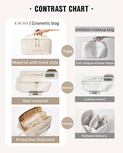 EACHY Travel Makeup Bag,Large Capacity Cosmetic Bags for Women,Waterproof Portable Pouch Open Flat Toiletry Bag Make up Organizer with Divider and Handle