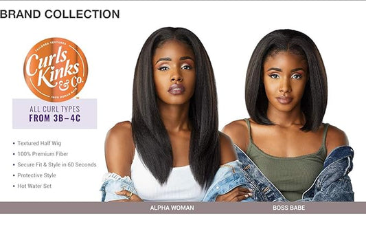 Sensationnel Curls Kinksandco Half Wig - Alpha Woman Synthetic Instant Weave Updo Full Cap for Natural 3C to 4C Hair Textures (1 JETBLACK)