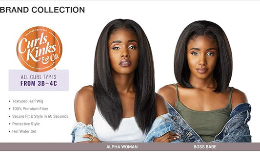 Sensationnel Curls Kinksandco Half Wig - Alpha Woman Synthetic Instant Weave Updo Full Cap for Natural 3C to 4C Hair Textures (2 DARKBROWN)