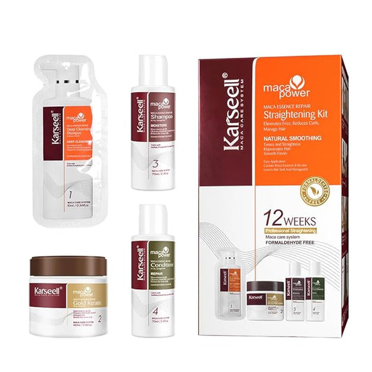 Karseell Maca essence repair Straightening Kit, 12 Weeks of Home Use Professional Straightening, Softer and Shinier Hair, All Hair Types