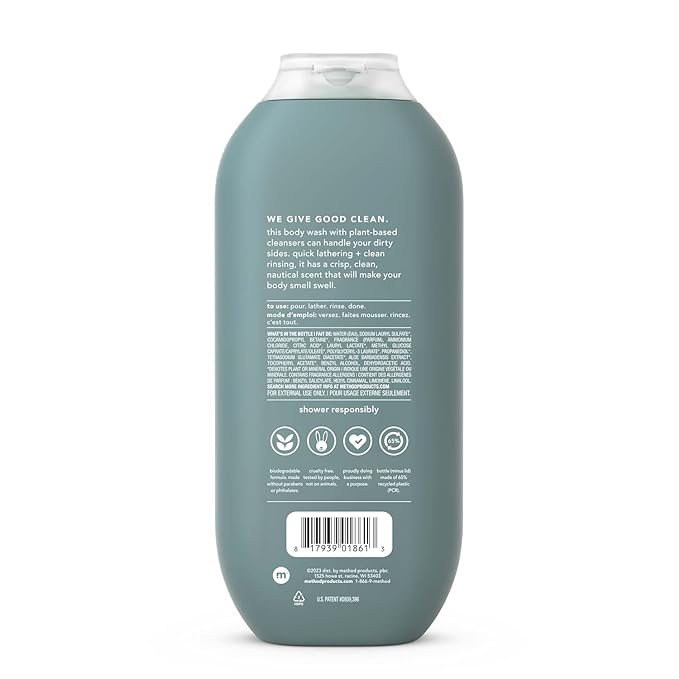 Method Men Body Wash, Sea + Surf, Paraben and Phthalate Free, 18 FL Oz (Pack of 6)