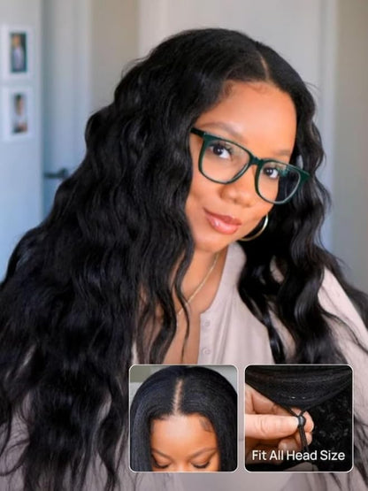 Beauty Forever V Part Wig Human Hair Yaki Straight EasiContour Vpart Wigs No Leave Out Glueless Upgraded Kinky U Part Wigs for Women Beginner Friendly Drawstring Wig 180% Density 22inch