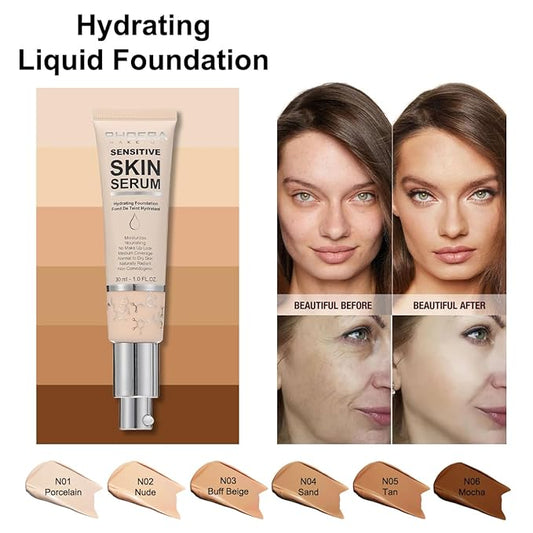 PHOERA Hydrating Essence Foundation,Waterproof and Light Long Lasting Buff Beige)