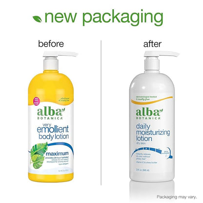 Alba Botanica Daily Moisturizing Lotion, Dry Skin, with Vitamin E and Shea Butter, 32 Oz (Packaging May Vary)