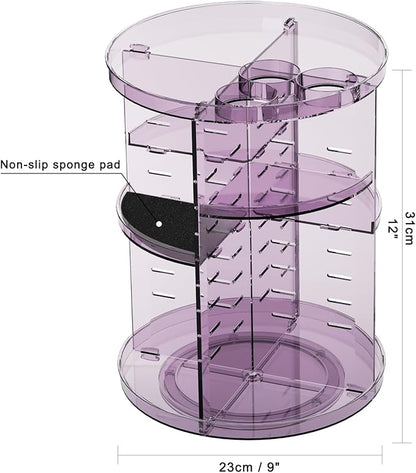 Rotating Makeup Organizer for Vanity, DIY Adjustable Tray Spinning Skincare Organizers Countertop, Cosmetic Display Case with Perfume Tray Brush Holder, Bathroom Desk Corner Storage Carousel Rack