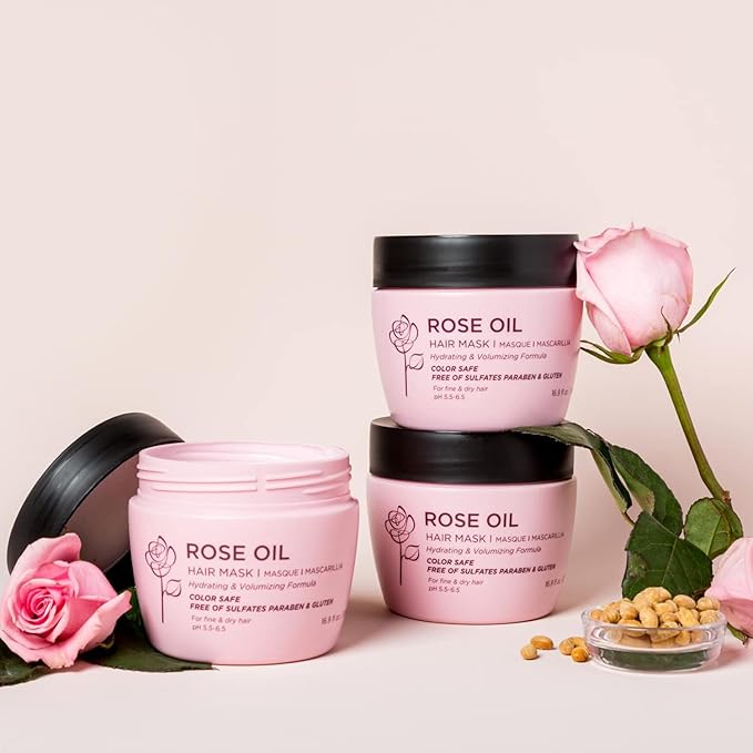 Luseta Rose Oil Hair Mask Moisturing & Hydrating Masque 16.9 Oz Deep Nourishment for Fine and Dry Hair, Sulfate and Paraben Free