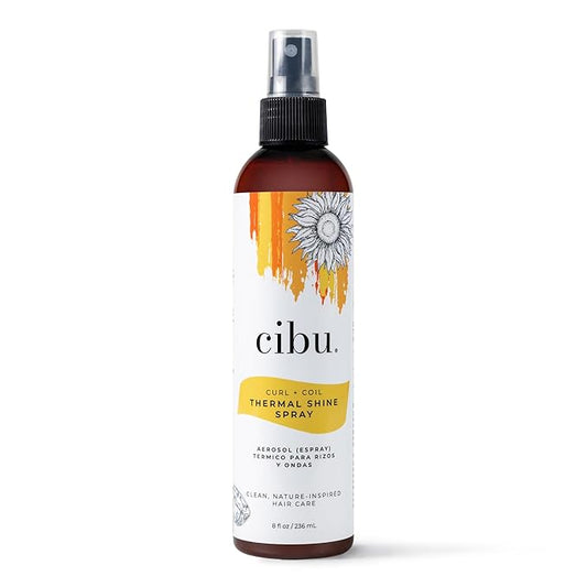 CIBU Curl + Coil Thermal Shine Spray | Dry Heat Protectant for Hair | Prevents Damage from Blow Drying, Flat Iron, and Curling Iron | 8 ounces
