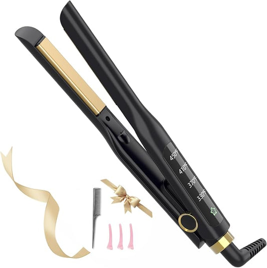 Small Flat Iron, 1/2 Inch Flat Iron for Short Hair Straightener and Curler 2 in 1, Ceramic Ionic Floating Plates for Less Frizz, 10s Quick Heat Up, Straightener for All Hair Types(Black)
