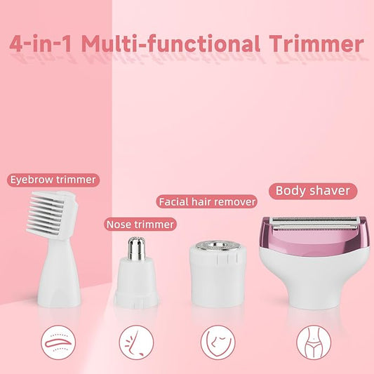 Electric Razor for Women, 4-in-1 Bikini Trimmer, Waterproof Electric Shaver for Women, Rechargeable Painless Pubic Hair Trimmer
