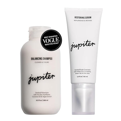 Jupiter Anti-Dandruff Shampoo and Serum, for Women & Men, Dermatologist-Formulated for Flaky, Itchy, Oily, & Dry Scalp, Sulfate-Free, Vegan, Color-Safe, & Paraben-Free, Shampoo with Zinc