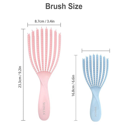 Detangler Brush for Curly Hair, Hairbrush Set for Wet Dry Curl Straight Thick Thin, Pain-Free Hair Brushing, Small Size for Travelling, Curly Brush for Women Men Kid (Pink and Blue)
