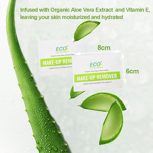 ECO Amenities Aloe Vera and Vitamin E Enriched Makeup Remover Wipes Individually Wrapped Facial Towelettes Skin Cleansing Wipes, 20 Count