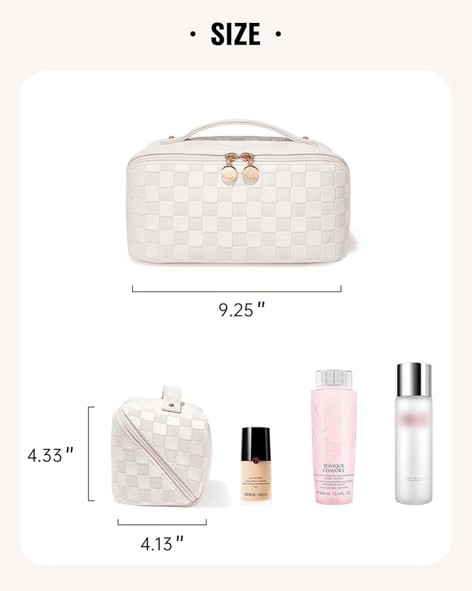 EACHY Travel Makeup Bag,Large Capacity Cosmetic Bags for Women,Waterproof Portable Pouch Open Flat Toiletry Bag Make up Organizer with Divider and Handle