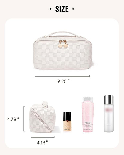 EACHY Travel Makeup Bag,Large Capacity Cosmetic Bags for Women,Waterproof Portable Pouch Open Flat Toiletry Bag Make up Organizer with Divider and Handle