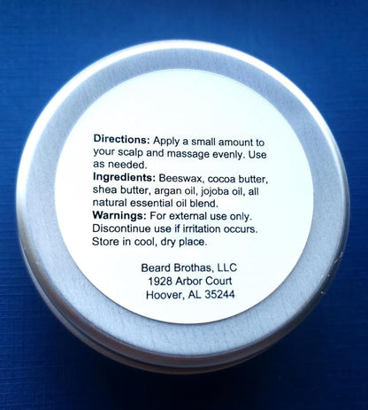 Bald Head Balm Moisturizer. Organic Cold Pressed Unrefined Argan & Jojoba Oil. Shea Butter, Cocoa butter, & Bees Wax for Lasting Shine & Protection. All Natural and Handcrafted for Freshness.