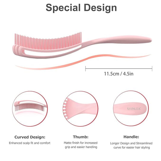 Detangler Brush for Curly Hair, Hairbrush Set for Wet Dry Curl Straight Thick Thin, Pain-Free Hair Brushing, Small Size for Travelling, Curly Brush for Women Men Kid (Pink and Blue)