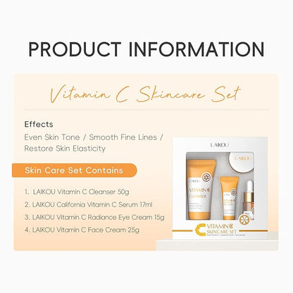 Skincare Set, Vitamin C Serum for Face Skin Care Sets & kits - Cleanser, Serum, Eye Cream & Face Cream, Pamper Gift Sets for Women Teenage Girls, Facial Kit for 4pcs