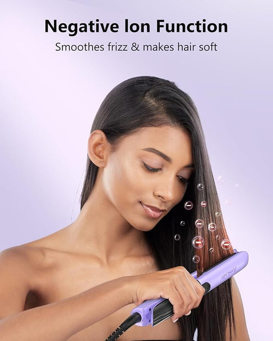 Hair Straightener, 1 Inch Flat Iron Straightener and Curler 2 in 1, Titanium Ceramic Ionic Dual Voltage Straightener with Anti-Iron Silicone for Less Frizz, Shinier & Smoother Hair