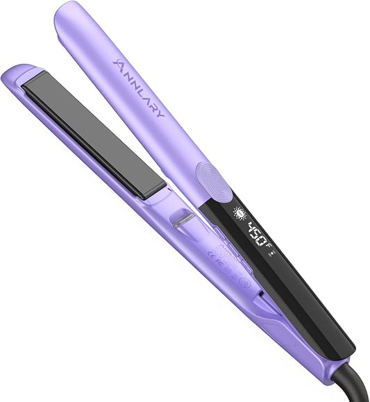 Hair Straightener, 1 Inch Flat Iron Straightener and Curler 2 in 1, Titanium Ceramic Ionic Dual Voltage Straightener with Anti-Iron Silicone for Less Frizz, Shinier & Smoother Hair
