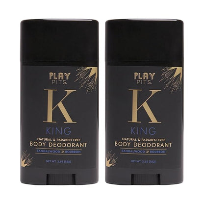 PLAY PITS - 2 Pack - Natural Deodorant - Safe for Men & Women w/Sensitive Skin - Clean, Non-Toxic, & Paraben Free – KING Scent - Infused w/Essential Oils – 2.65 Oz.
