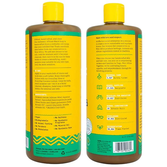 Alaffia African Black Soap Liquid, Peppermint (32 Oz) + Eucalyptus Tea Tree (2 Oz) – All-in-One Moisturizing Cleanser for Face, Hands, Body & Hair