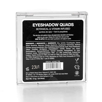 Palladio Eyeshadow Quads, Velvety Pigmented Blendable Matte, Metallic & Shimmer Finishes, Creamy Formula, Four Way Quad Eye Shadow Palette, Talc-Free (Honey Pie)