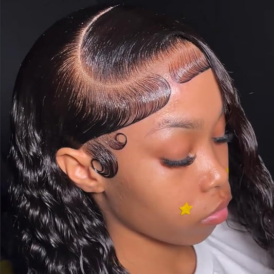 0.1mm Ultra-thin Skinlike Lace Wig Deep Wave 13x6 HD Lace Front Wigs Human Hair Pre Plucked Bleached Knots Wave Wave Curly Wet and Wavy Human Hair Wigs for Women Natural Black 32 inch