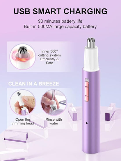 AHHFEI Rechargeable 5 in 1 Ear and Nose Hair Trimmer for Women, 2025 Professional Painless Eyebrow & Facial Hair Trimmer with Powerful Motor and Dual-Edge Blades Easy Cleansing