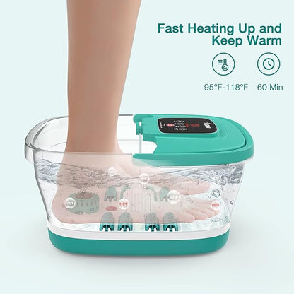 HOSPAN Collapsible Foot Spa with Heat, Bubble, Red Light, and Temperature Control, Foot Bath Massager with 8 Shiatsu Massage Rollers, Pedicure Foot Spa for Relaxation - FS01A