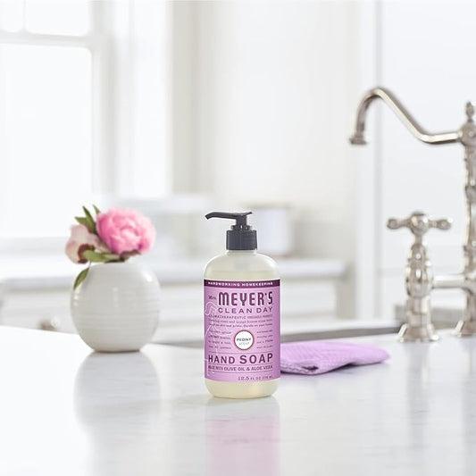 MRS. MEYER'S CLEAN DAY Hand Soap, Made with Essential Oils, Biodegradable Formula, Peony, 12.5 fl. oz (Pack of 6)