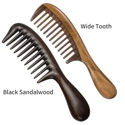 Louise Maelys 2pcs Wooden Wide Tooth Comb for Curly Thick Hair Anti-Static Black & Green Sandalwood Detangler Hair Comb for Women Men