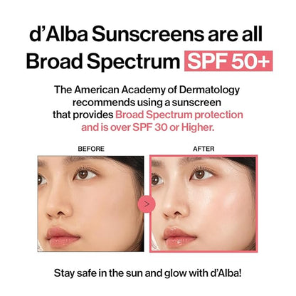 d'alba Piedmont Waterfull Tone-Up Sunscreen Serum BROAD SPECTRUM SPF 50 + Korean Sunscreen for Face, All Skin Tones, Sweat Proof Formula (1.69 fl.oz.)