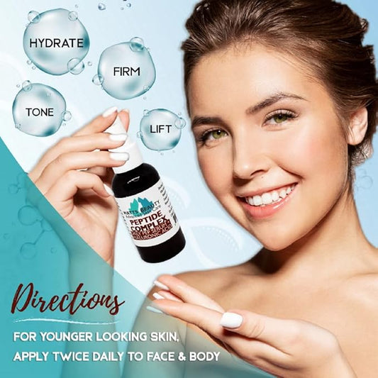 Peptide Anti-Aging Face Serum - Hyaluronic Acid and Collagen Boosting Peptides Daily Face Care Polypeptide Complex with L-Arginine Firms Wrinkles and Boosts Collagen - 1 oz Pump Bottle