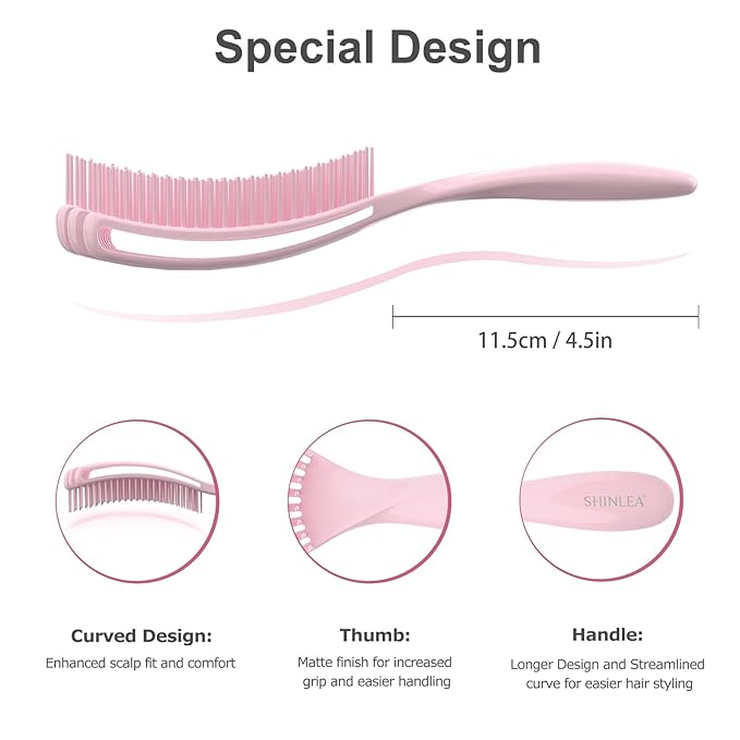 Detangler Brush for Curly Hair, Hairbrush for Wet Dry Thick Thin, Easily Comb Through Curl Hair and Reduces Breakage, Curly Brush for Women Men Kid (Pink)