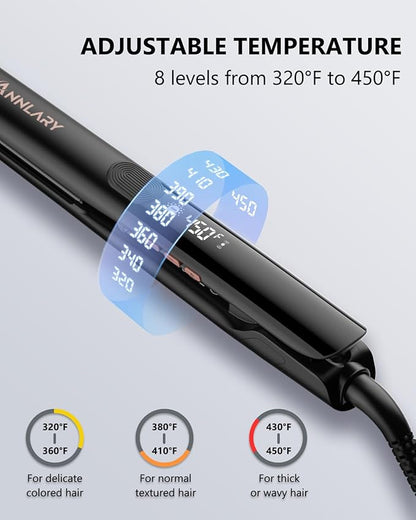 Hair Straightener, 1 Inch Professional Titanium Plate with Ceramic Coating Ionic Dual Voltage Flat Iron with Anti-Iron Silicone for Less Frizz, Shinier & Smoother Hair
