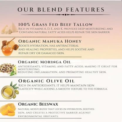Azmera Beauty100% Grass-Fed Beef Tallow Balm, Manuka Honey MGO 263+, Organic Beeswax & Olive Oil, Beef Tallow for skin,Handmade Moisturizer for Dry Skin, Eczema Relief, & Healing Skin(2oz, Lavender)