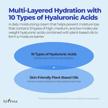 ISNTREE Hyaluronic Acid Moist Cream 100ml, 3.38 fl.oz | Korean Skincare | Balances Oil & Moisture | Deep Hydration