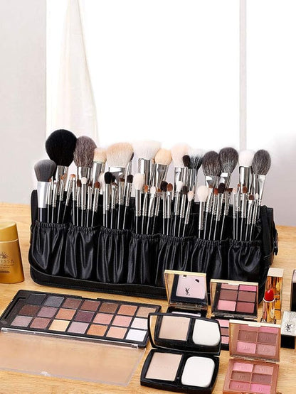 Rownyeon Professional Makeup Brushes Organizer Bag Makeup Artist Cosmetic Case Leather Handbag Black Travel Portable(Only Bag)