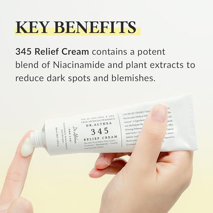 Dr.Althea 345 Relief Cream | Daily Face Moisturizer | Blemish Relief Care | Soothing Recovery & Moisture with Niacinamide, Panthenol | Korean Vegan Skin Care for All Skin Types | 1.7 Fl Oz (Pack of 2)
