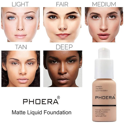 PHOERA Foundation, PHOERA Matte Liquid Foundation,PHOERA Makeup for Concealer (109-Mocha*2) 30ml