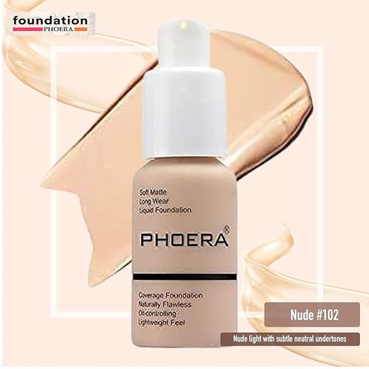Full Coverage Makeup Set with Foundation (102 Nude), for Women