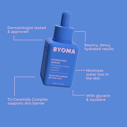 BYOMA Hydrating Serum - Moisturizing Facial Serum with Squalane, Glycerin & Ceramides - Hydrating for Glowing, Dewy Skin - 1.01 fl. oz