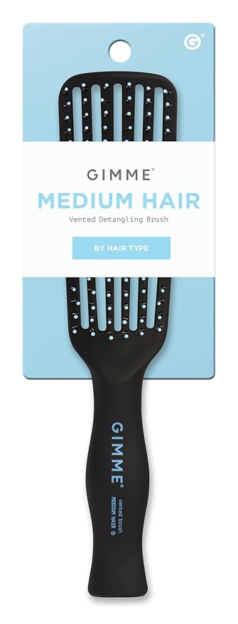 Gimme Beauty Vented Detangling Brush - Quick-Dry, Heat-Resistant Wet Brush for Thick or Thin Locks - Supports Healthy Hair - Flexible Curved Design for Fine Locks - Medium Hair