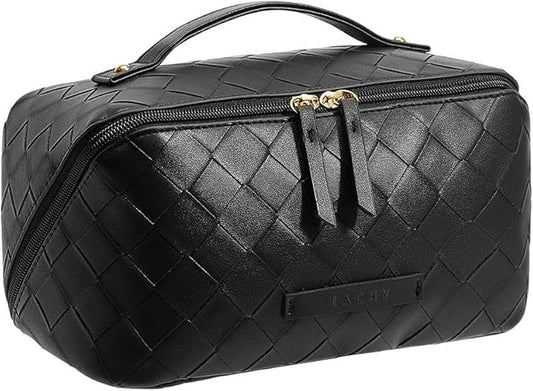 EACHY Travel Makeup Bag,Large Capacity Cosmetic Bags for Women,Waterproof Portable Pouch Open Flat Toiletry Bag Make up Organizer with Divider and Handle