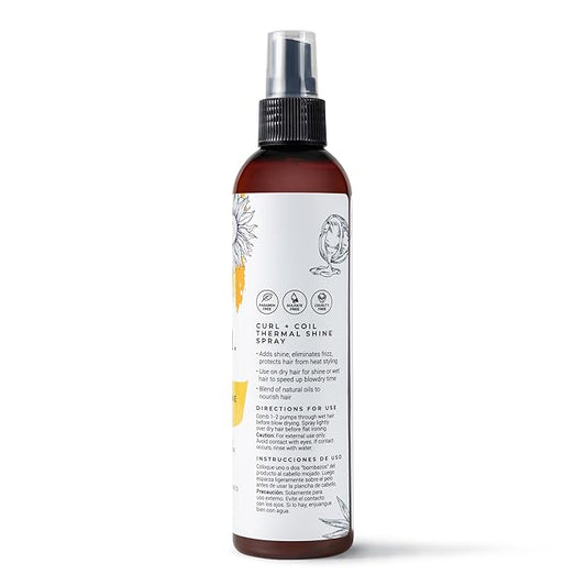 CIBU Curl + Coil Thermal Shine Spray | Dry Heat Protectant for Hair | Prevents Damage from Blow Drying, Flat Iron, and Curling Iron | 8 ounces
