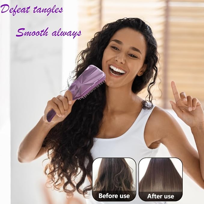 2 Pack Detangling Hair Brush for Women,Men & Kids-wet or dry hair-Eliminates Knots & Reduces Breakage - Detangler Hairbrush for all Hair Types (Purple + Light Pink)