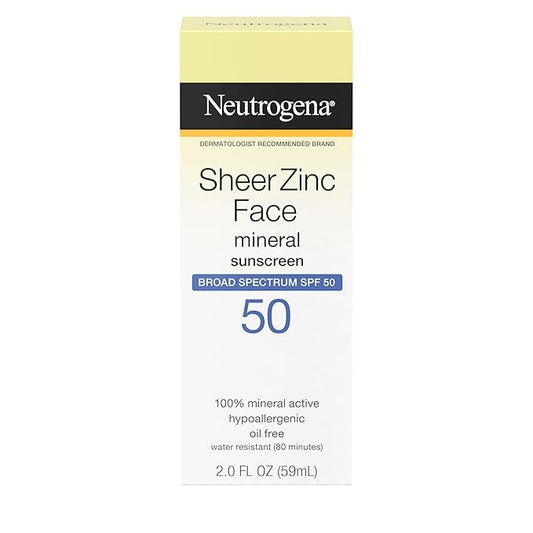 Neutrogena Sheer Zinc Oxide Dry-Touch Mineral Face Sunscreen Lotion with Broad Spectrum SPF 50, Oil-Free, Non-Comedogenic & Non-Greasy, Hypoallergenic, 2 fl. oz