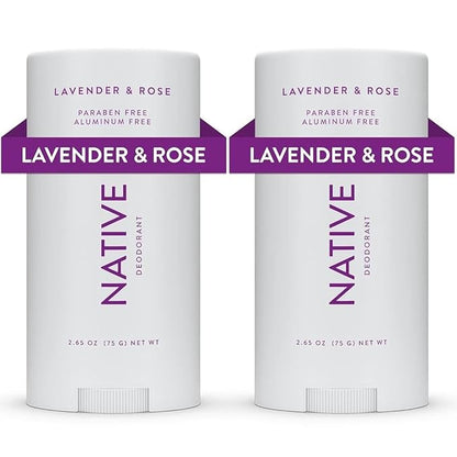 Native Deodorant Contains Naturally Derived Ingredients, 72 Hour Odor Control | Deodorant for Women and Men, Aluminum Free with Baking Soda, Coconut Oil and Shea Butter | Lavender & Rose, 2-Pack