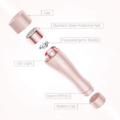 Facial Hair Remover for Women, Leuxe Painless Hair Removal Waterproof Shaver Razor with LED Light for Peach Fuzz Fine Hair Chin Cheek Upper Lip (Rose)