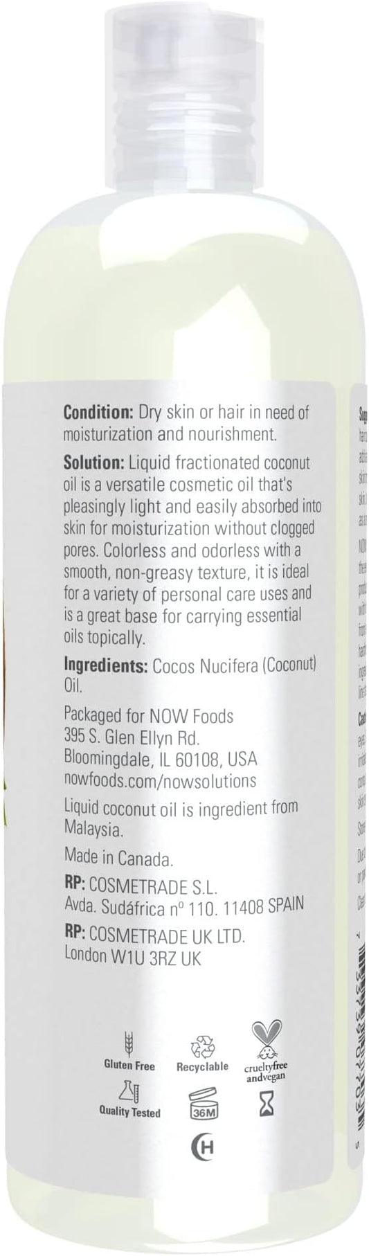 NOW Solutions, Liquid Coconut Oil, Light and Nourishing, Promotes Healthy-Looking Skin and Hair, 16-Ounce (Pack of 2)
